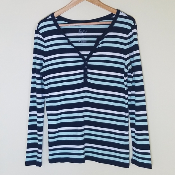 🌻2/$30 GAP Supersoft Bowery Striped Henley - Picture 1 of 5